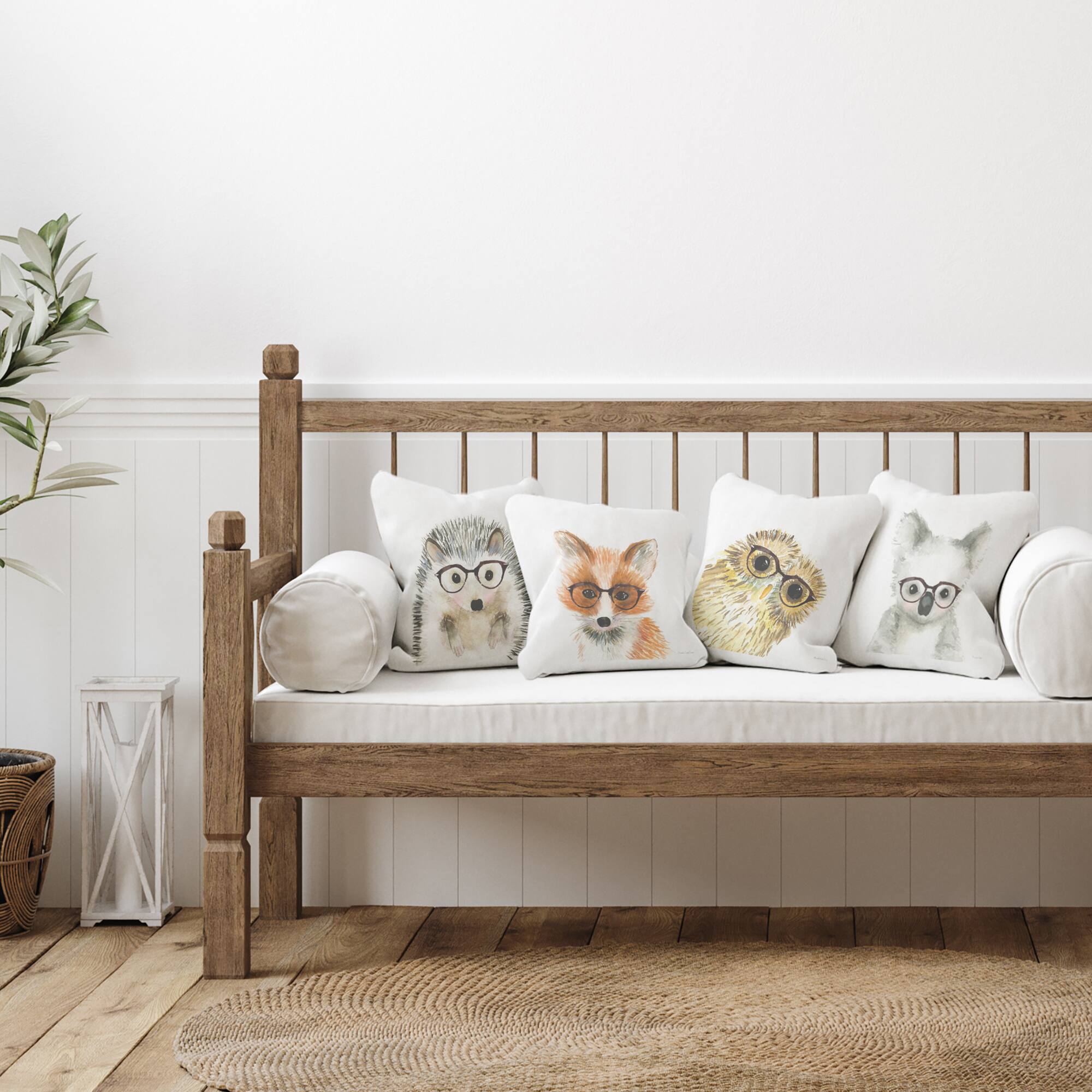 Stupell Industries Adorable Forest Animals Hipster Glasses Owl Fox 4 Pillows, Each 18" x 18"